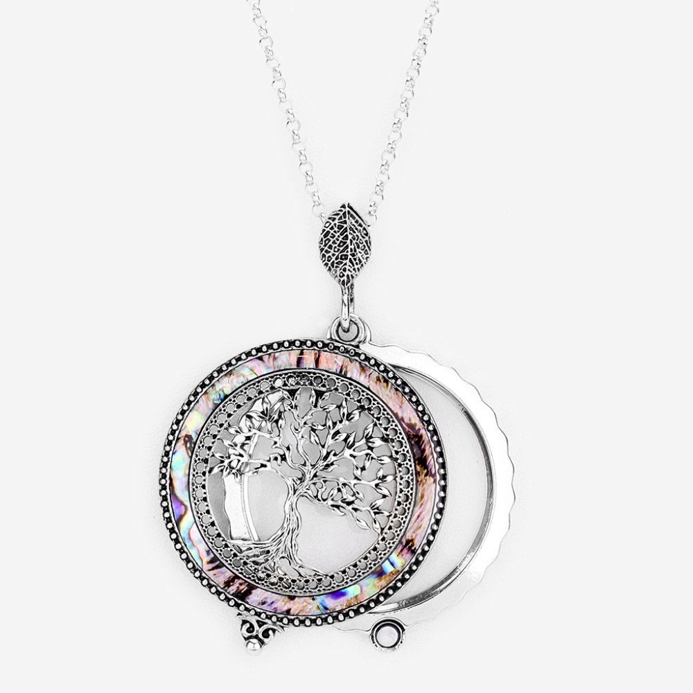 5x Magnifying Glass Abalone Necklace Tree of Life Gold or Silver - Picture 3 of 3